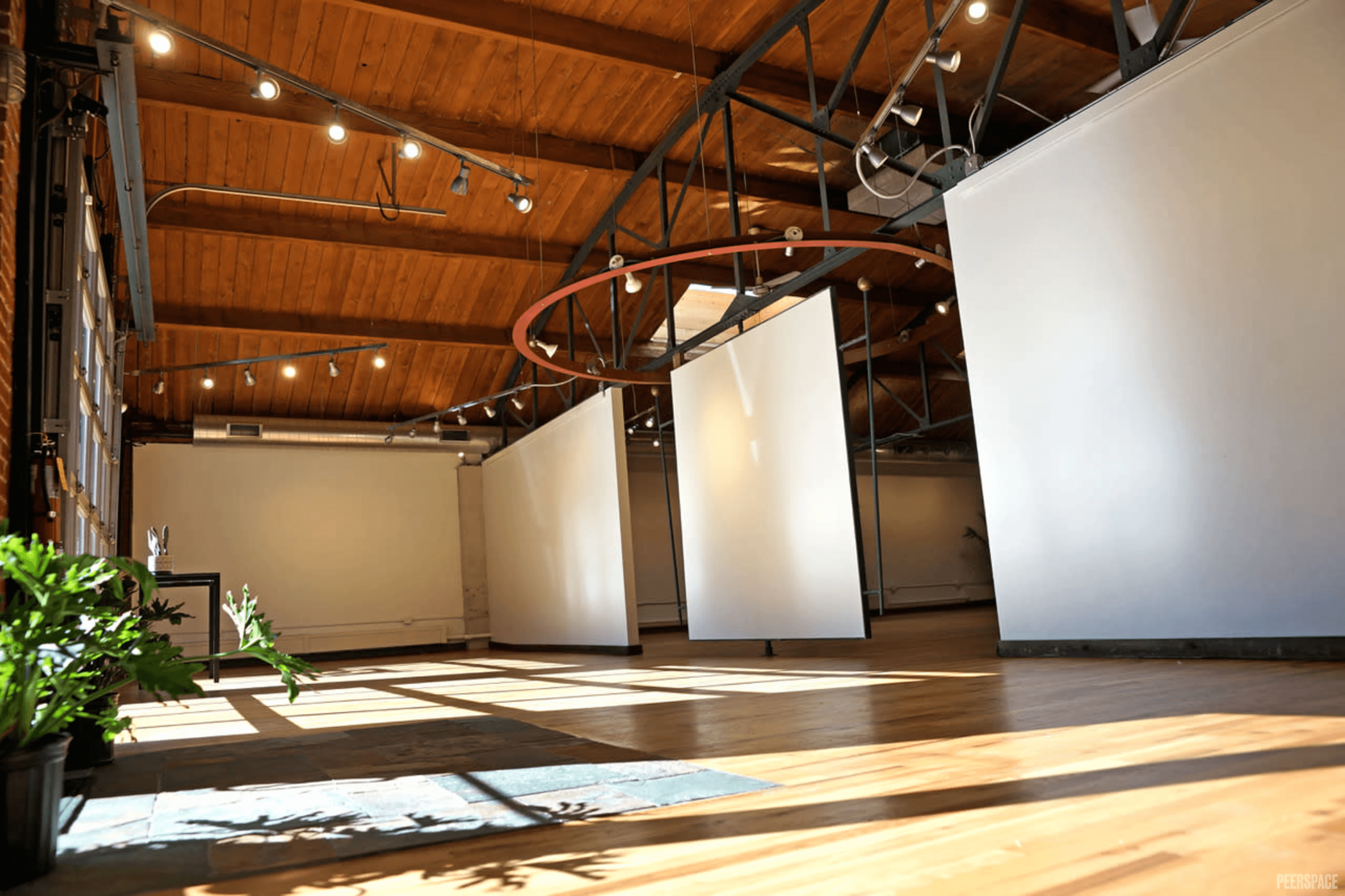 Sterling Event Space configured as a gallery with movable white walls and track lighting